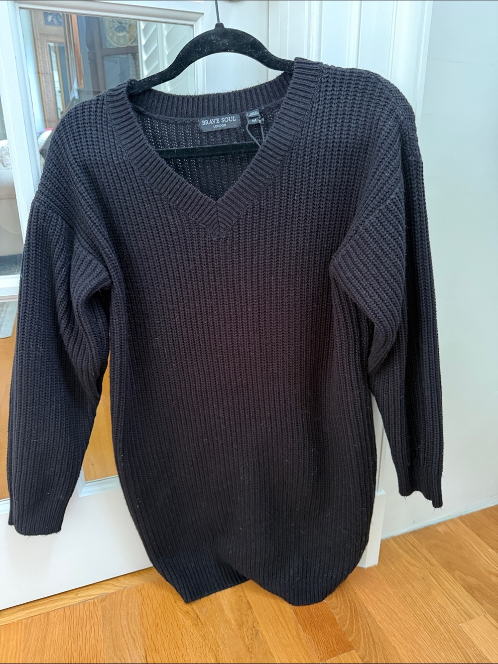 Brave Soul Black V-Neck Ribbed Sweater Pullover